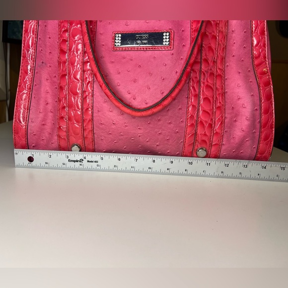Guess Pink Ostrich Leather Floral Interior Shoulder Purse - Picture 6 of 8